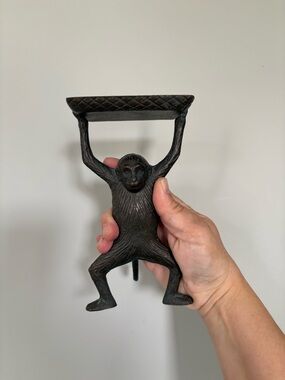 Vintage bronze monkey figurine business card holder or candle holder